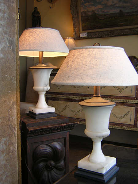 1950s Italian Neoclassical Style Alabaster Urn Lamps