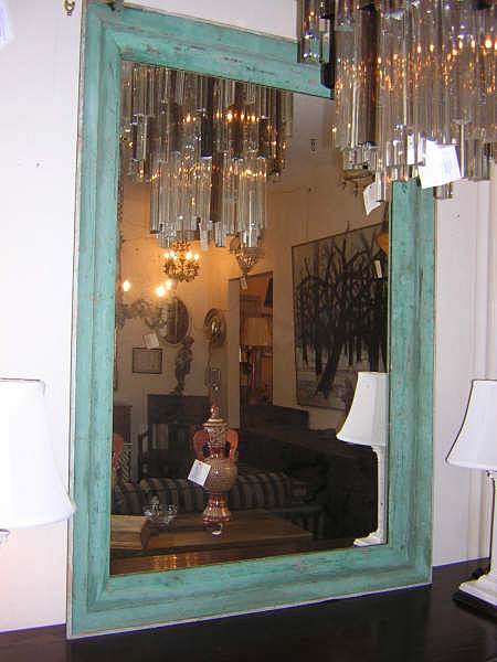 Mirror Made from Antique Patinated Green Painted Molding