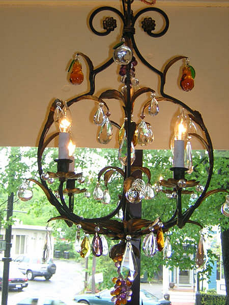 Early 20th Century French Patinated Green Iron Chandelier