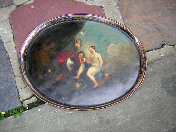 19th Century Continental Painting on Silvered Copper Tray
