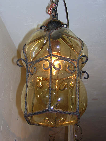 20th Century Italian Blown Glass and Iron Lantern