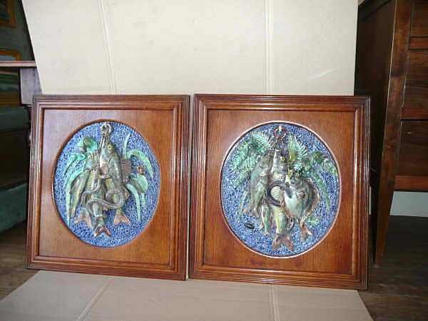 Antique Pair English Fish Plaques