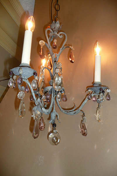 Antique French Iron Chandelier with Prisms